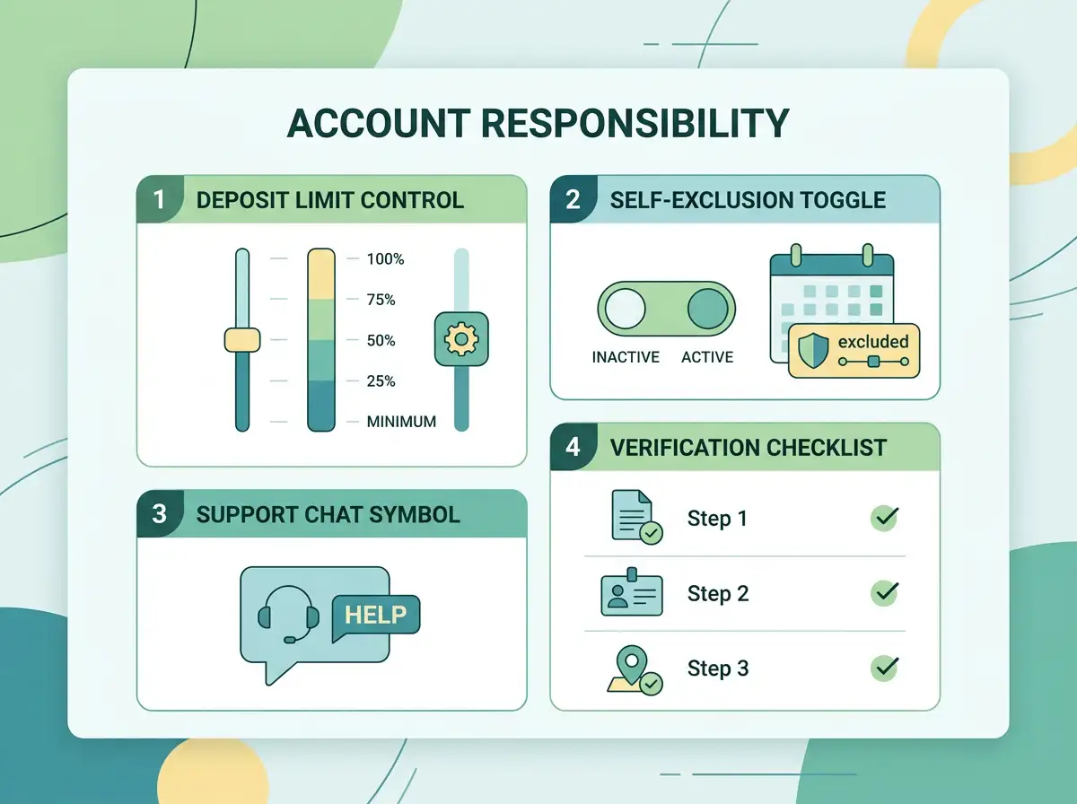 Account controls showing deposit limits, support access and verification steps